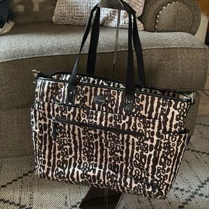 Gently Loved Coach Large Getaway Ocelot Print Nylon Diaper /Weekender Tote Bag